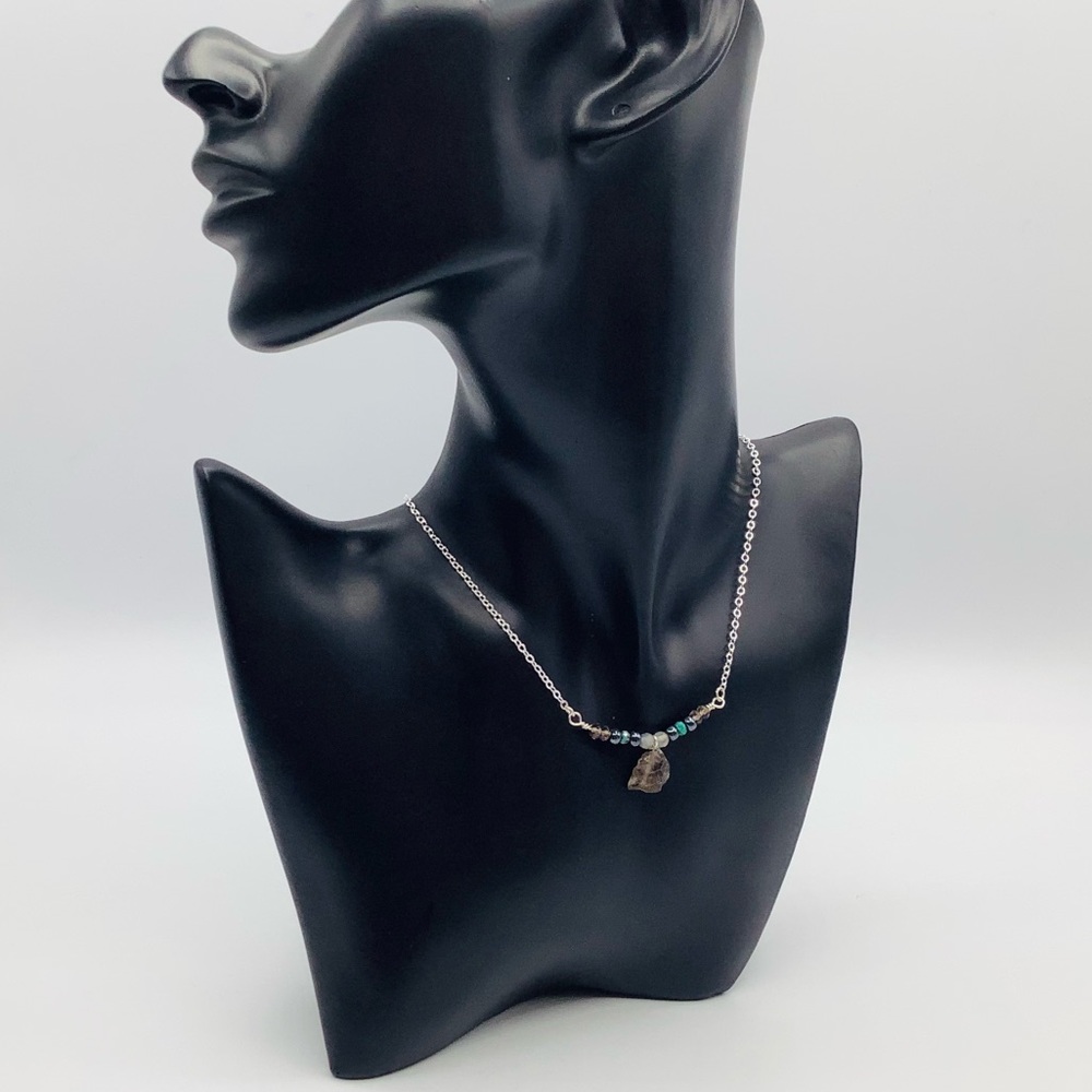 ❤️NEW Raw Smokey Quartz Necklace Labradorite Turquoise Hematite V Bar Dainty